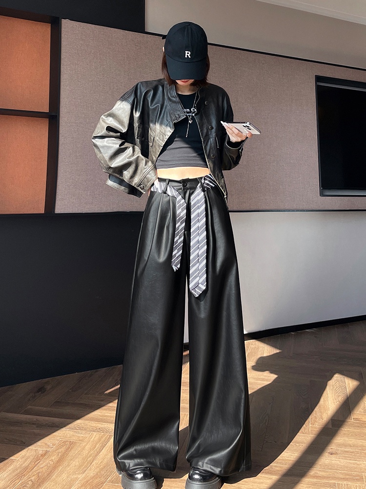 Autumn and winter wide leg leather pants for women