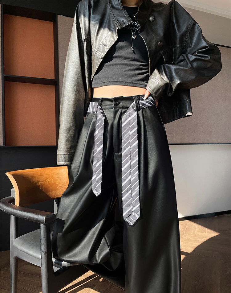 Autumn and winter wide leg leather pants for women