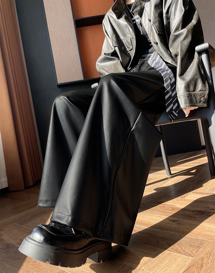 Autumn and winter wide leg leather pants for women