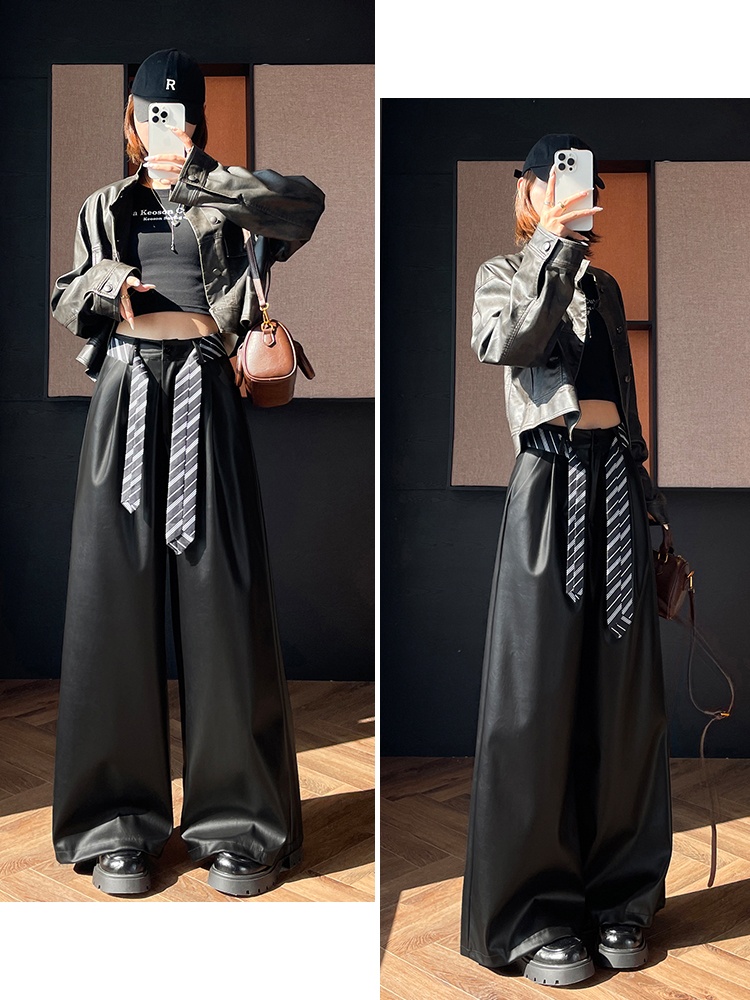 Autumn and winter wide leg leather pants for women