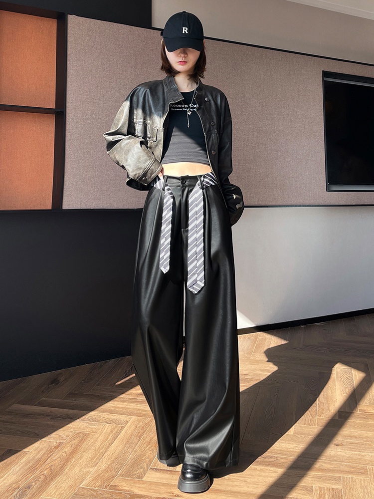 Autumn and winter wide leg leather pants for women