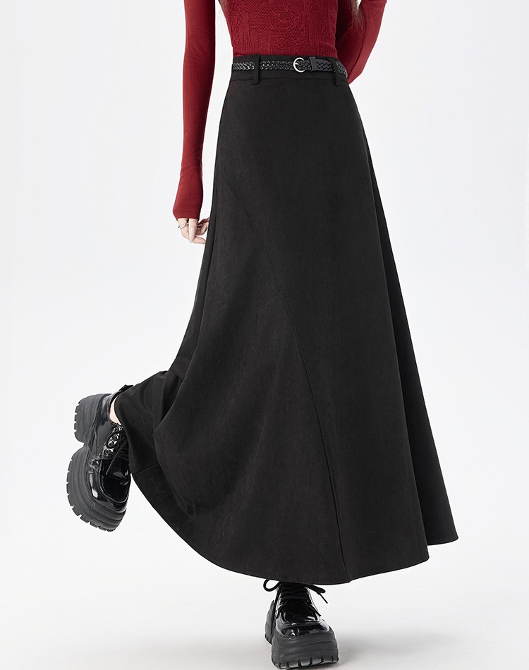 Long autumn and winter skirt leather cashmere belt