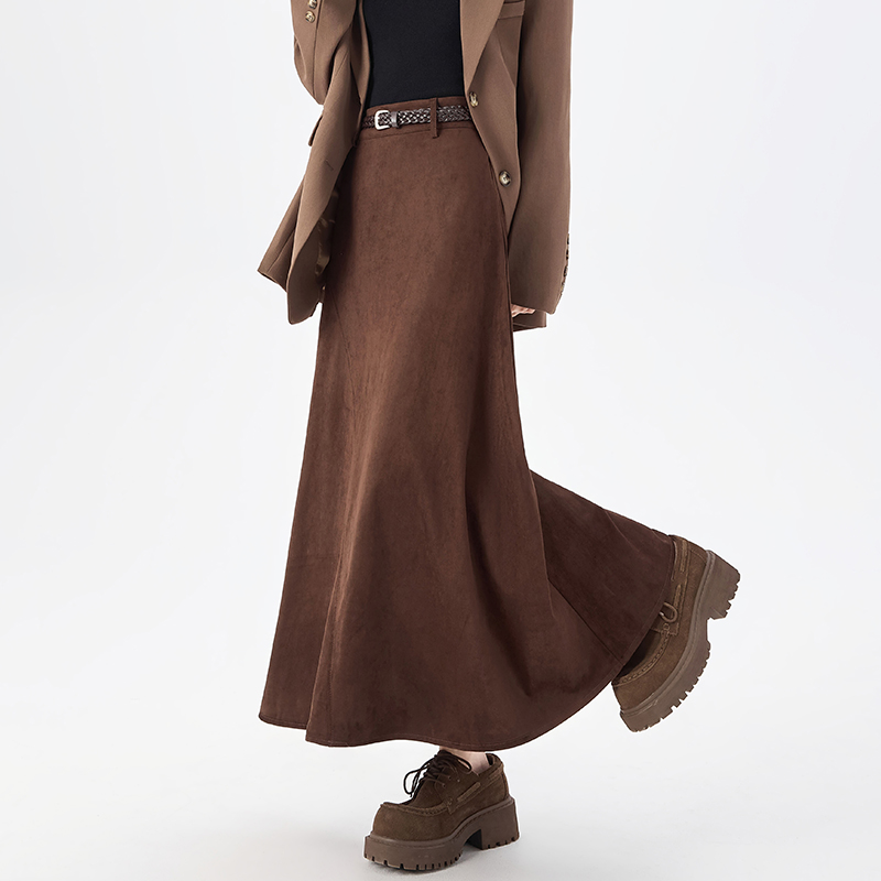 Long autumn and winter skirt leather cashmere belt