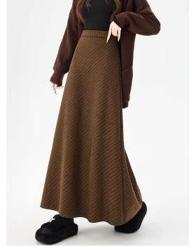 France style woolen slim fashion light luxury A-line skirt