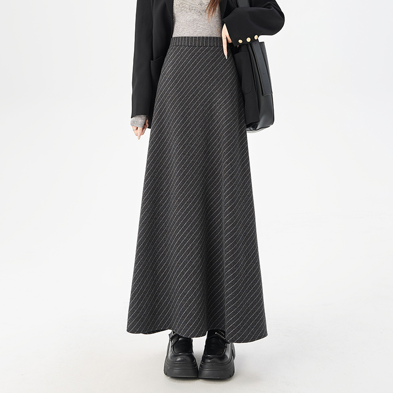 France style woolen slim fashion light luxury A-line skirt