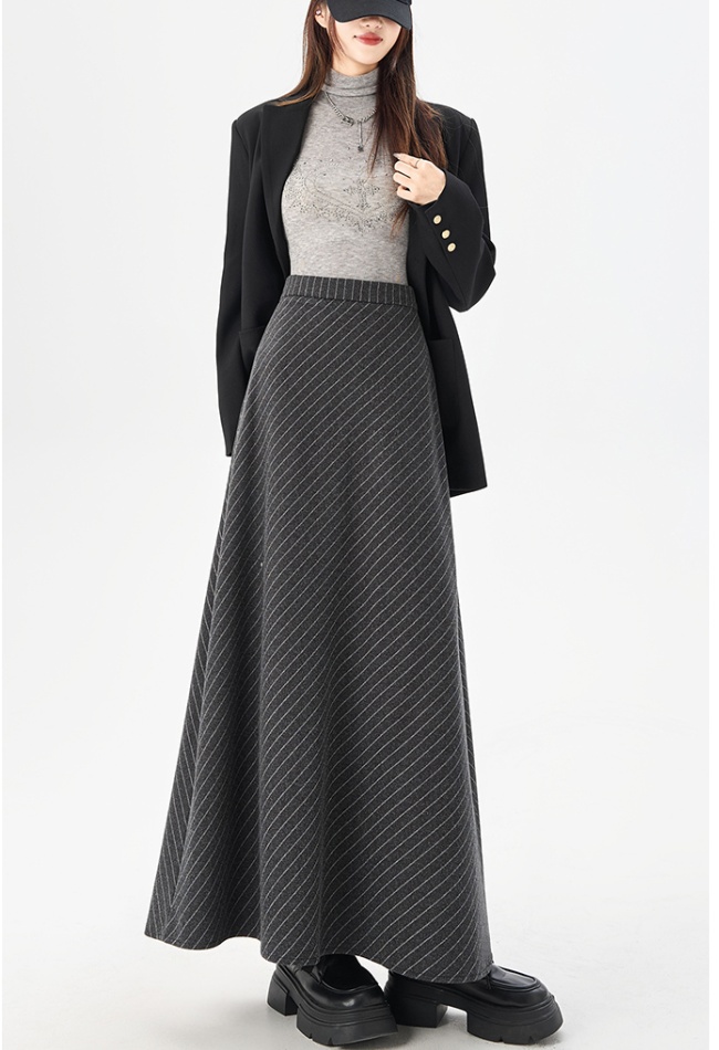 France style woolen slim fashion light luxury A-line skirt