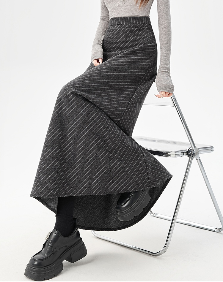 France style woolen slim fashion light luxury A-line skirt