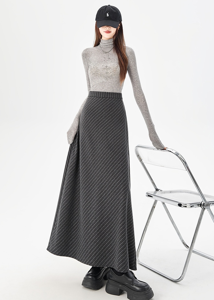 France style woolen slim fashion light luxury A-line skirt