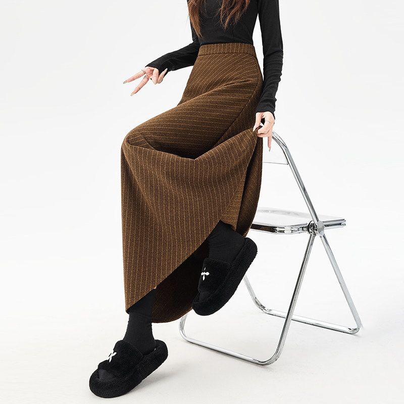 France style woolen slim fashion light luxury A-line skirt