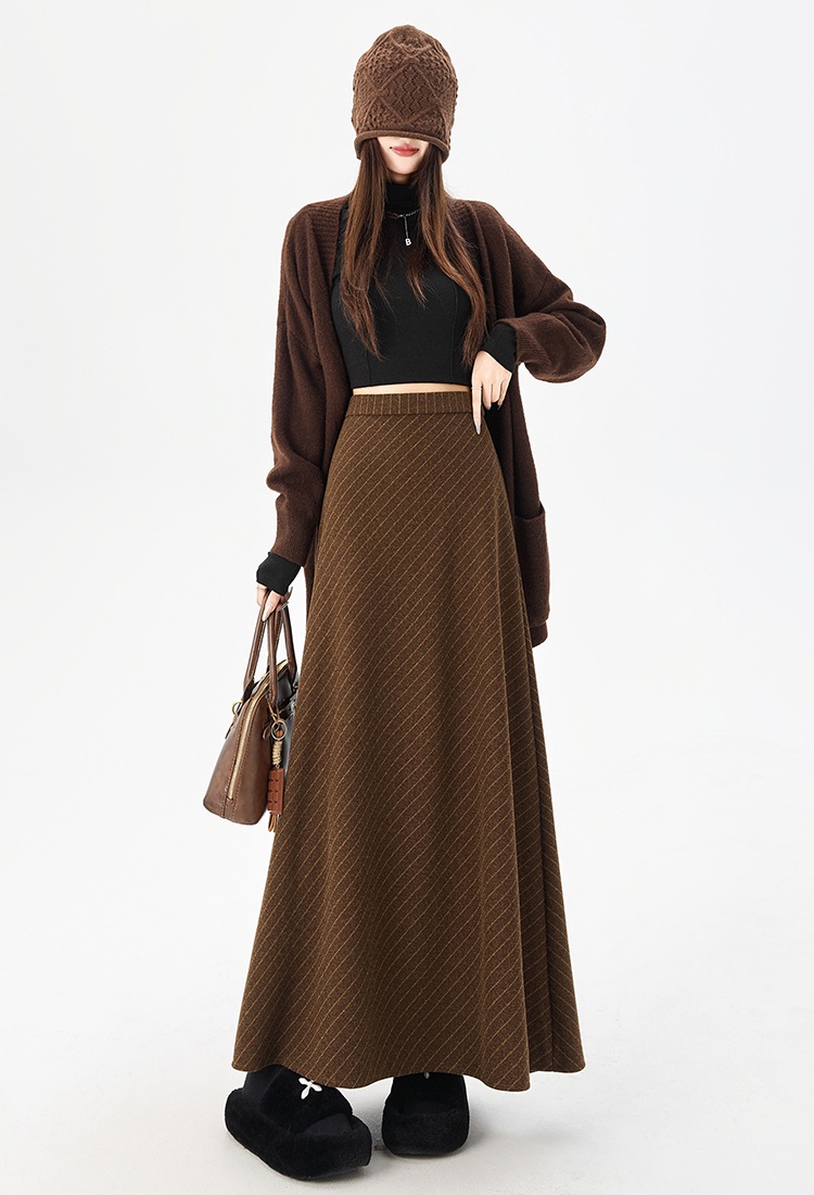 France style woolen slim fashion light luxury A-line skirt