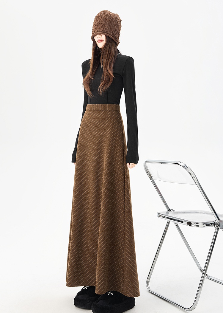 France style woolen slim fashion light luxury A-line skirt