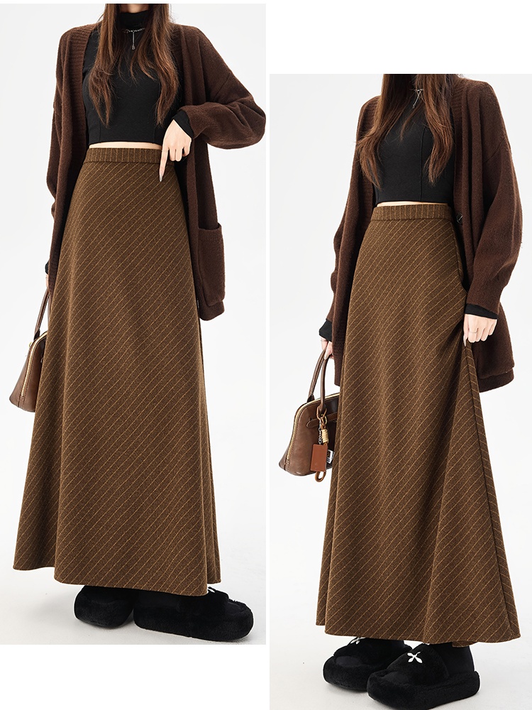 France style woolen slim fashion light luxury A-line skirt