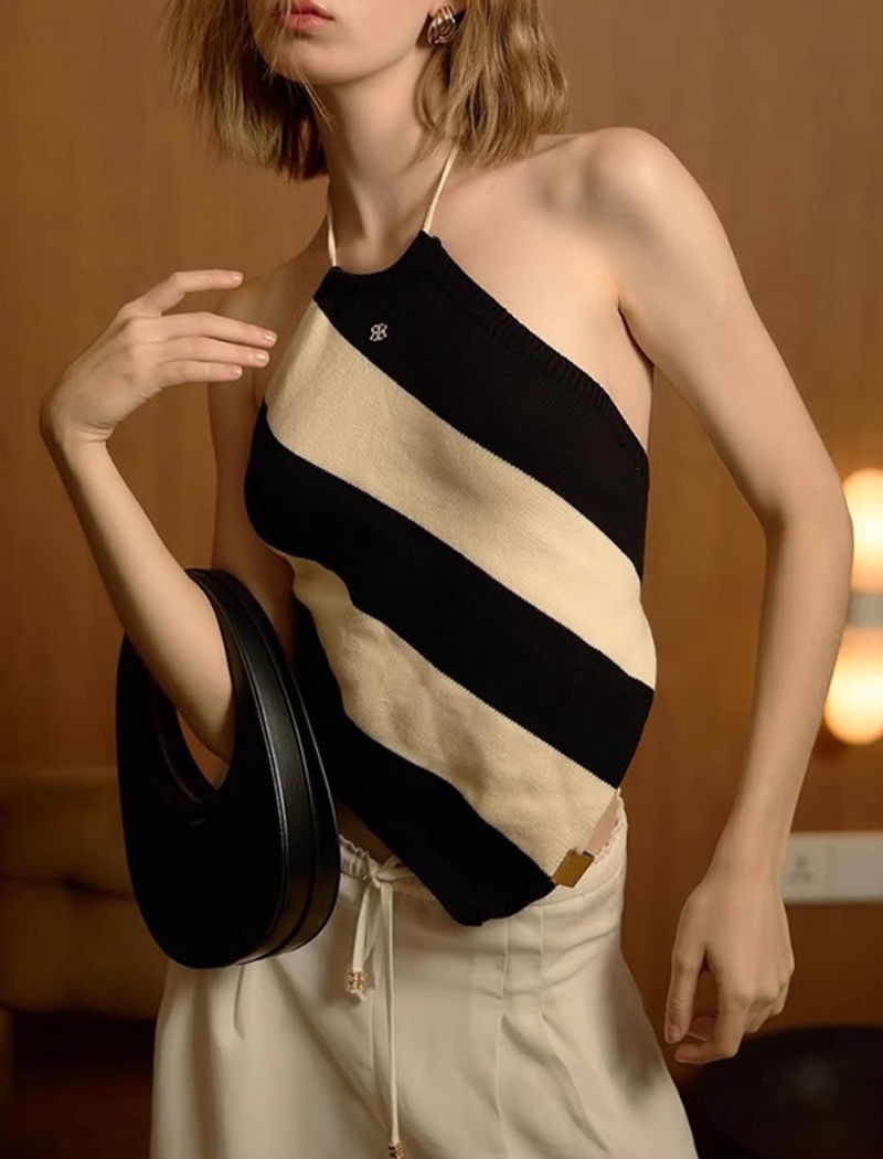 Printing stripe personality tops temperament fashion vest