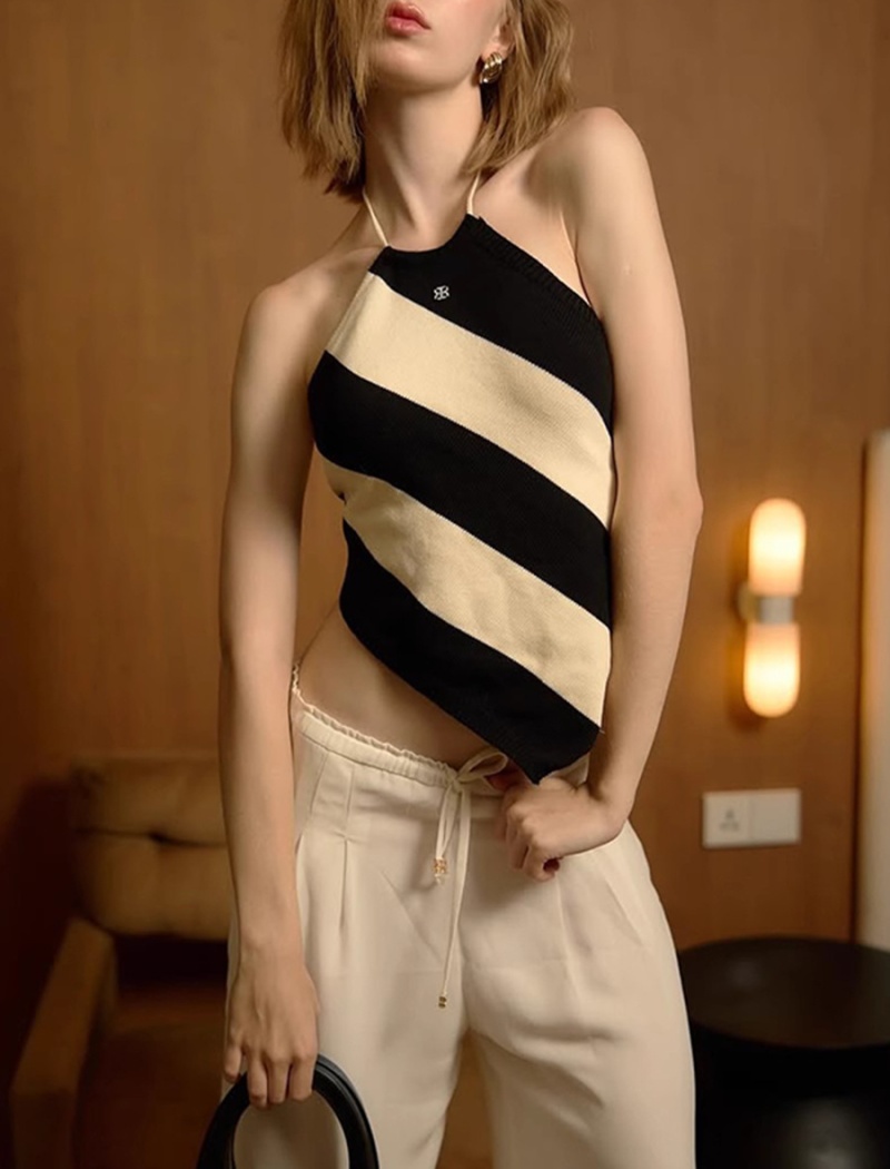 Printing stripe personality tops temperament fashion vest