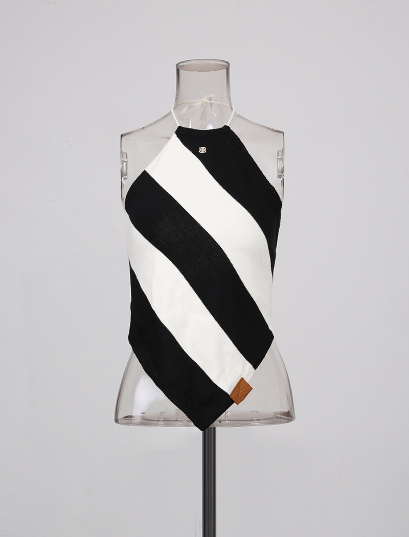 Printing stripe personality tops temperament fashion vest