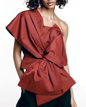 Temperament splice summer asymmetry collar tops