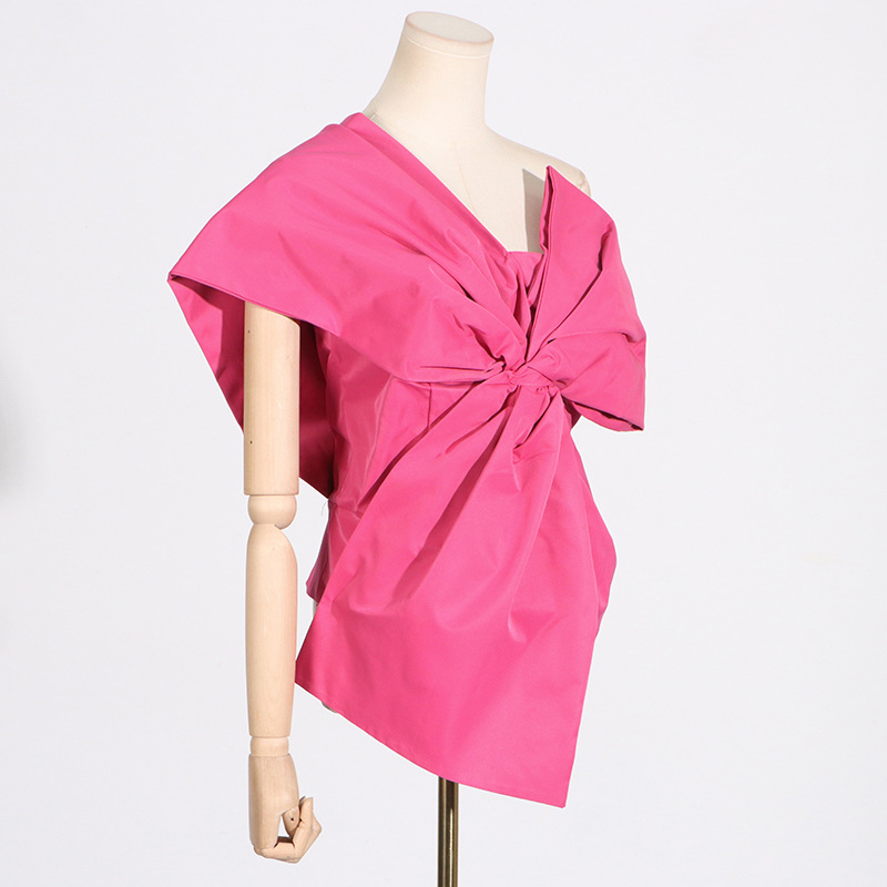Temperament splice summer asymmetry collar tops