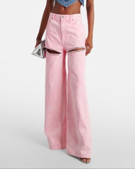 Fashion high waist long pants straight jeans for women