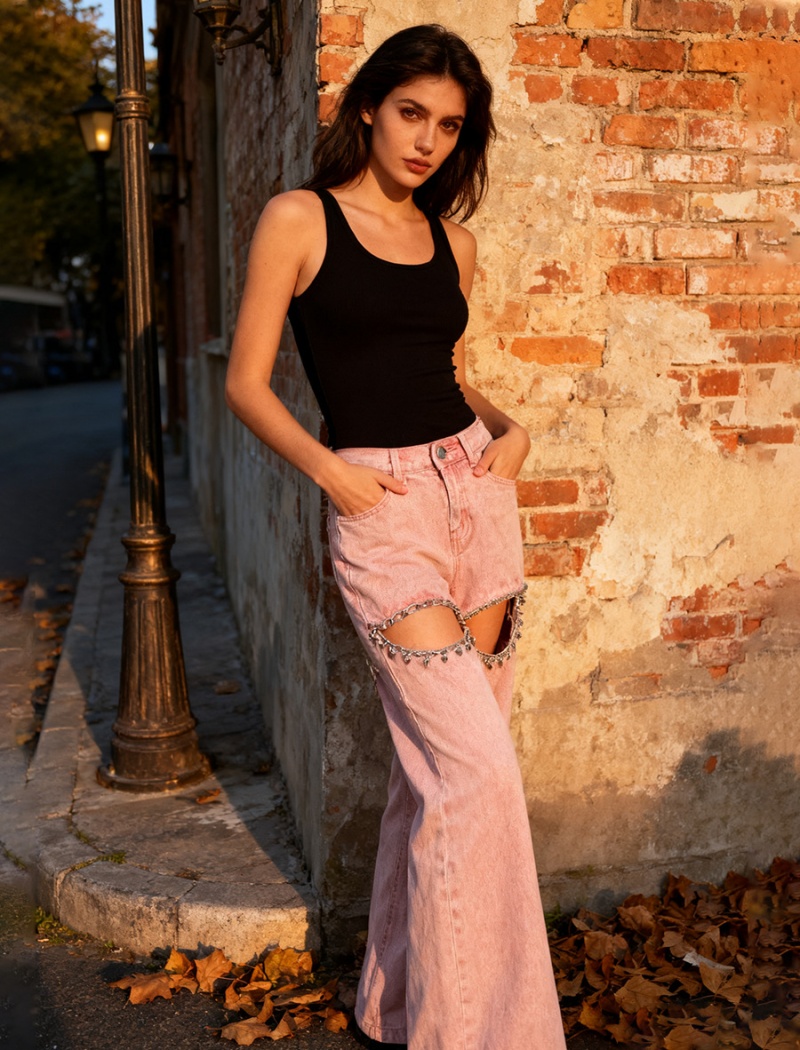 Fashion high waist long pants straight jeans for women