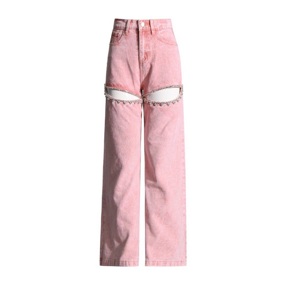 Fashion high waist long pants straight jeans for women