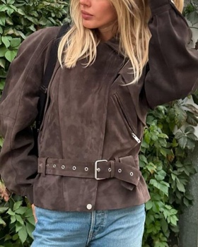 Fashion lapel long sleeve belt summer Casual coat