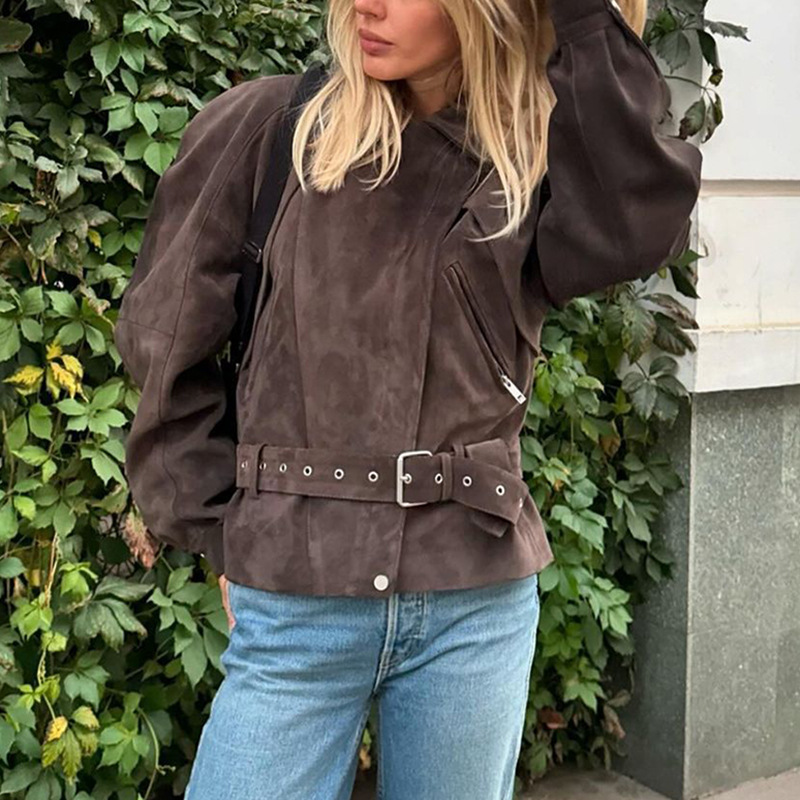 Fashion lapel long sleeve belt summer Casual coat