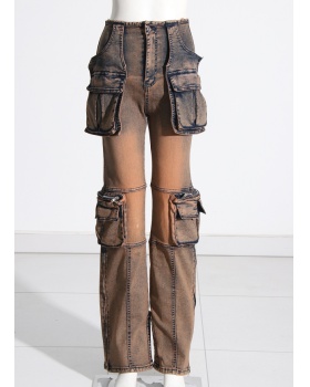 Splice pocket long pants fashion work clothing for women