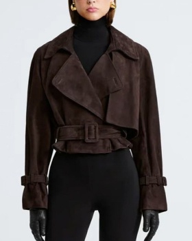 Short slim retro lapel autumn coat for women