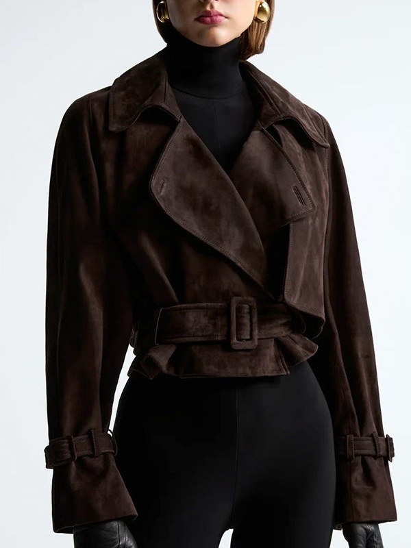 Short slim retro lapel autumn coat for women