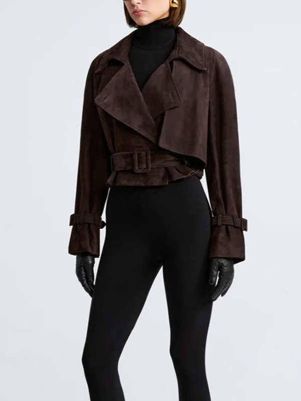 Short slim retro lapel autumn coat for women