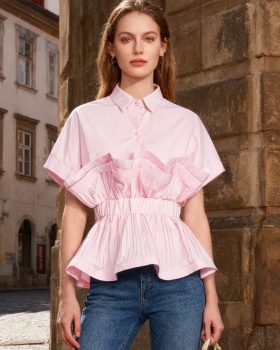Unique slim tops pinched waist shirt for women
