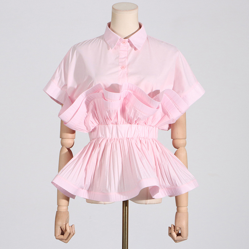 Unique slim tops pinched waist shirt for women