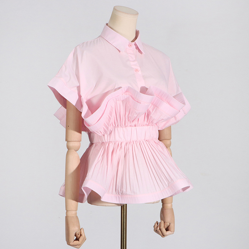 Unique slim tops pinched waist shirt for women