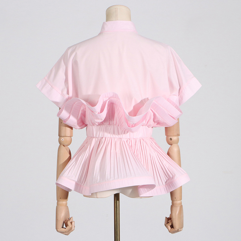 Unique slim tops pinched waist shirt for women