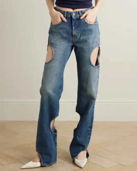 Fashion summer holes hollow straight pants jeans