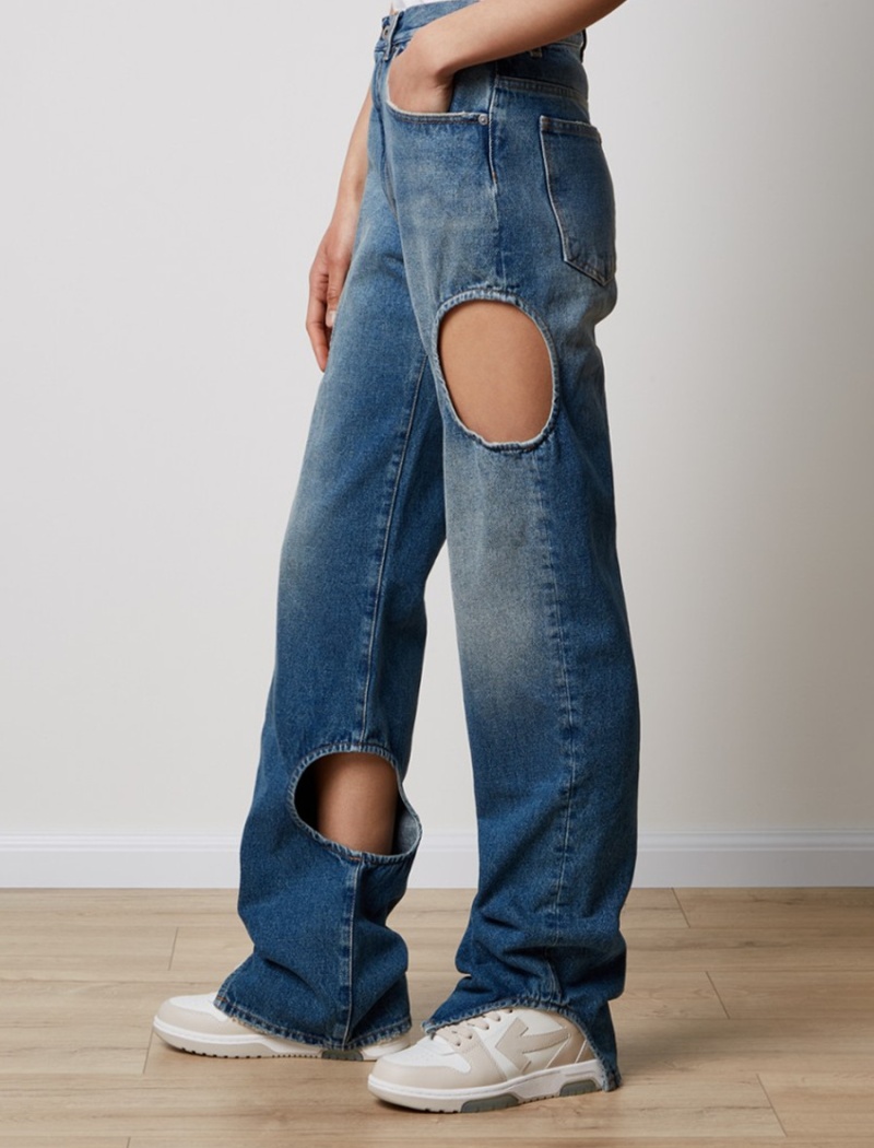Fashion summer holes hollow straight pants jeans
