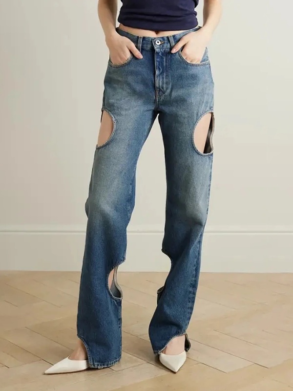 Fashion summer holes hollow straight pants jeans