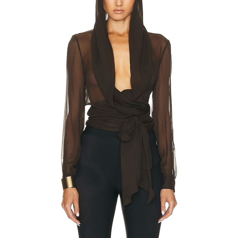 Cozy Casual tops hooded pinched waist shirt for women