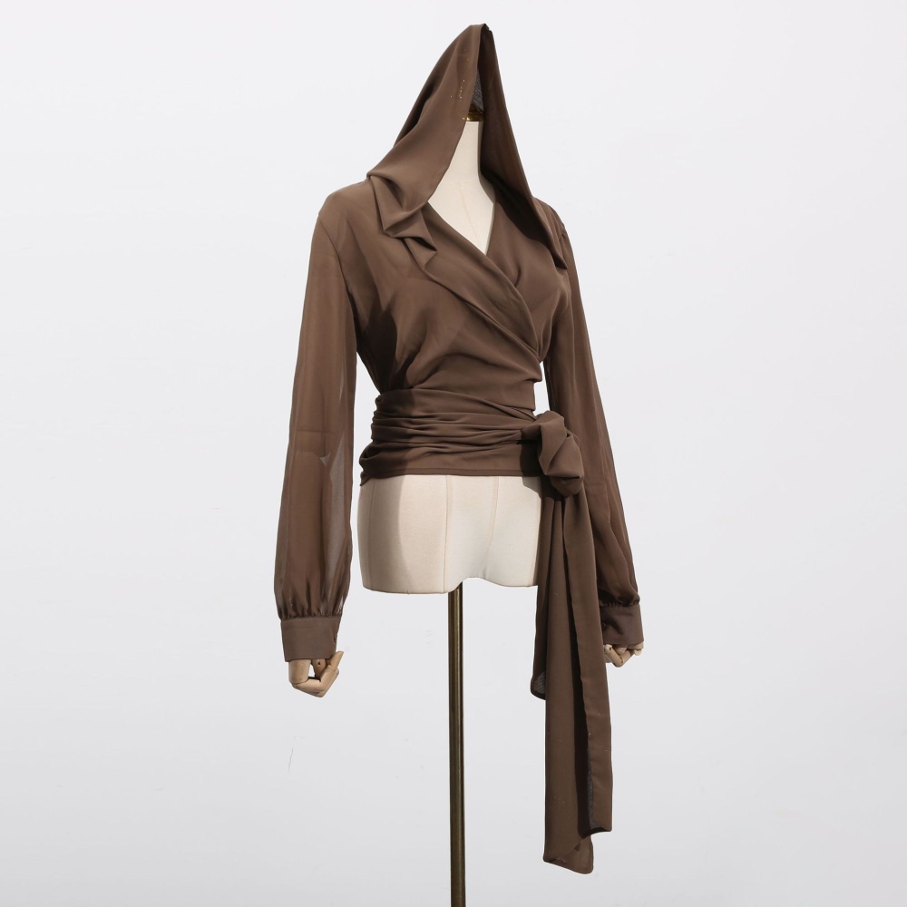 Cozy Casual tops hooded pinched waist shirt for women