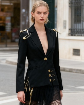 Big pin decoration gauze business suit fashion coat
