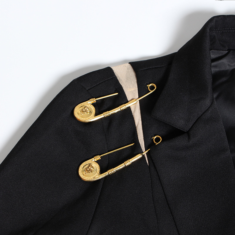 Big pin decoration gauze business suit fashion coat