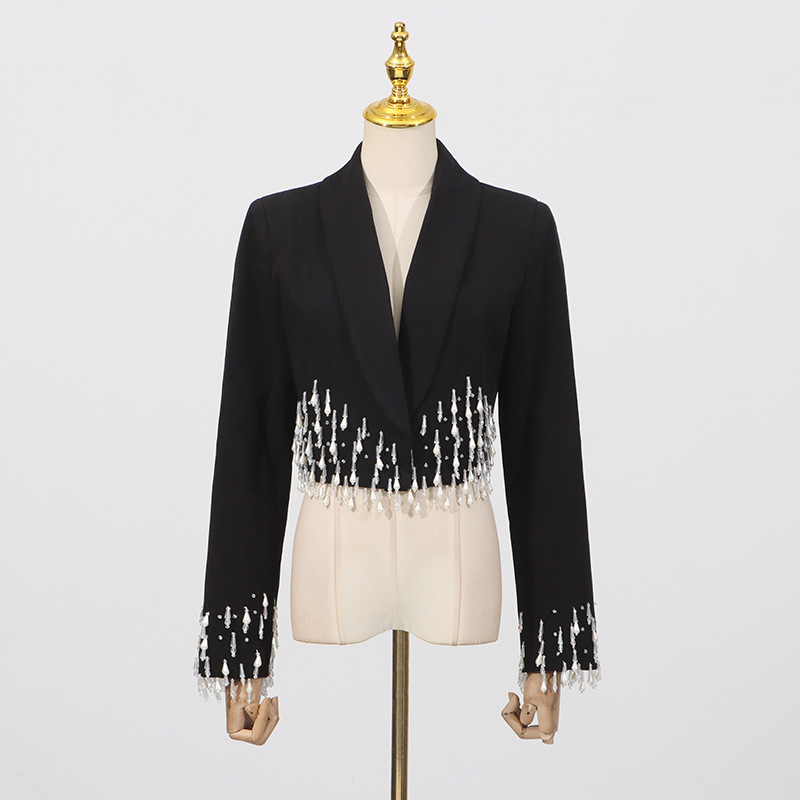 Rhinestone business suit long sleeve coat for women