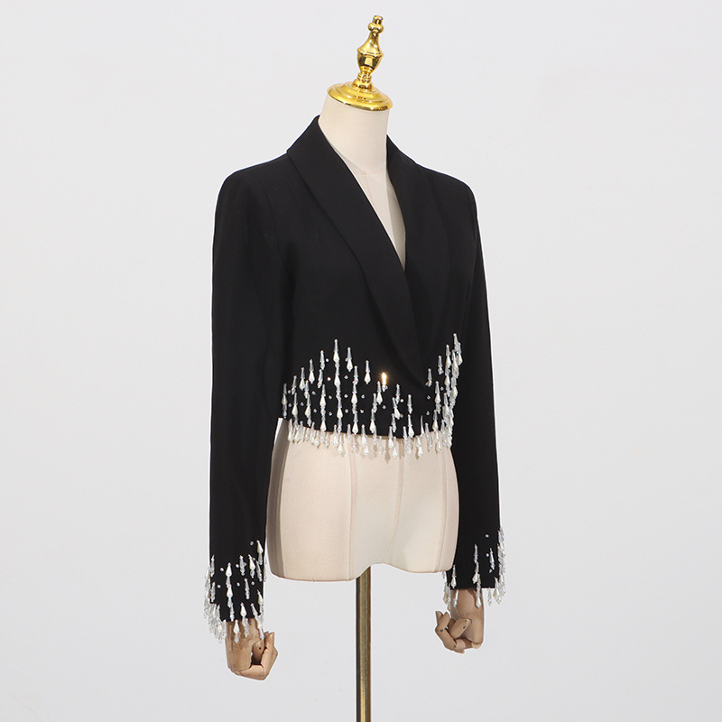 Rhinestone business suit long sleeve coat for women