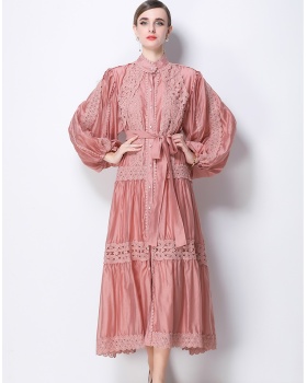 Hollow slim France style lace A-line dress