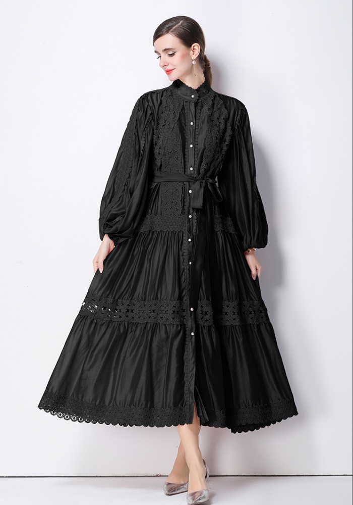 Hollow slim France style lace A-line dress