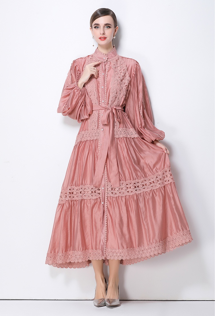 Hollow slim France style lace A-line dress