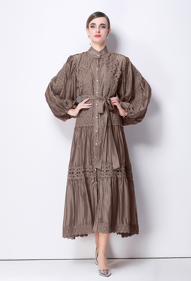 Hollow slim France style lace A-line dress