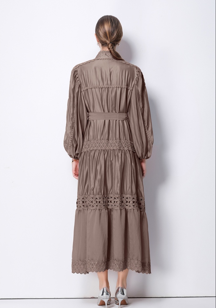 Hollow slim France style lace A-line dress