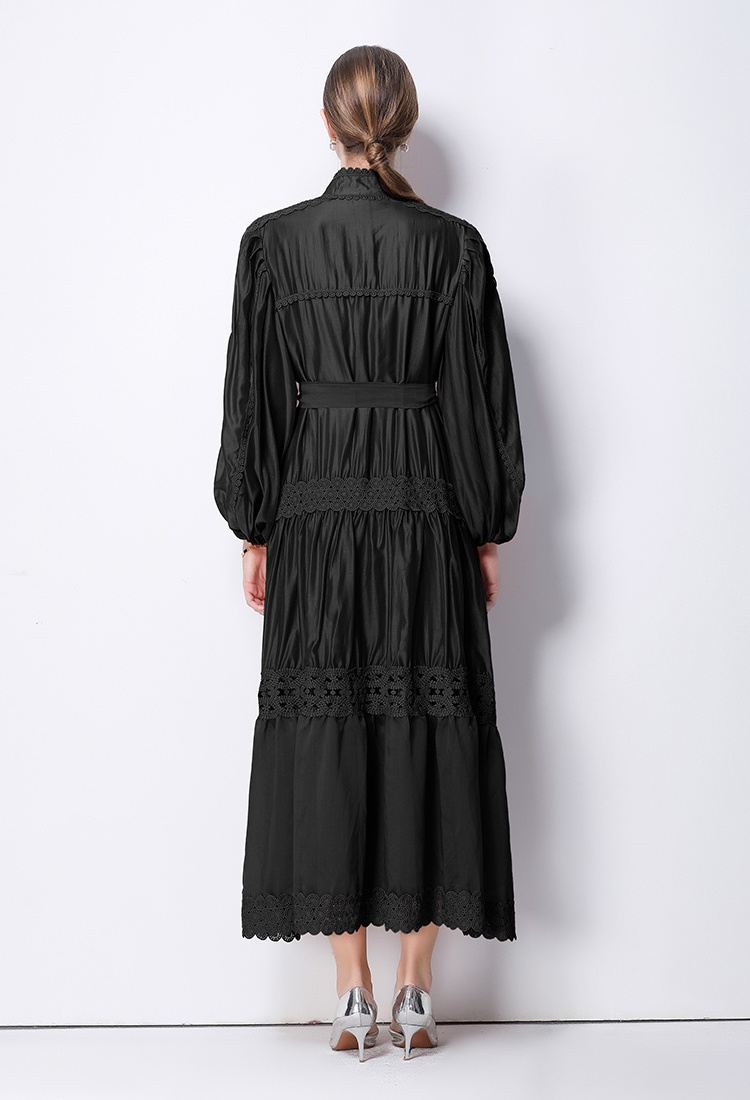 Hollow slim France style lace A-line dress