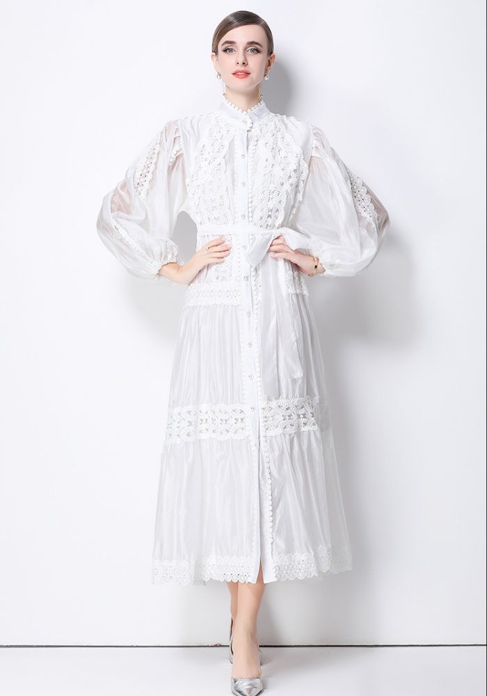 Hollow slim France style lace A-line dress